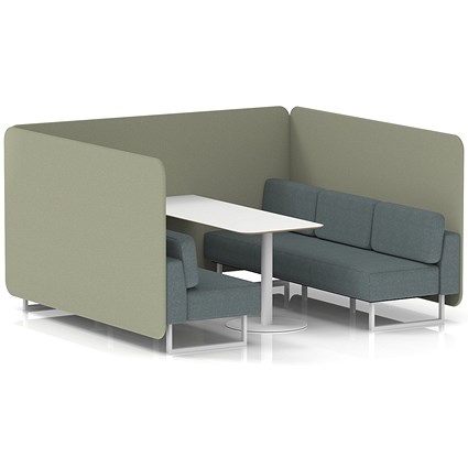 Brixworth 6 Seater Bench Booth With Table, White Legs, White Table, Main Line Flax Fabric, Newbury Panels And Westminster Sofa