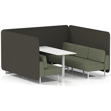 Brixworth 6 Seater Bench Booth With Table, White Legs, White Table, Main Line Flax Fabric, Temple Panels And Monument Sofa