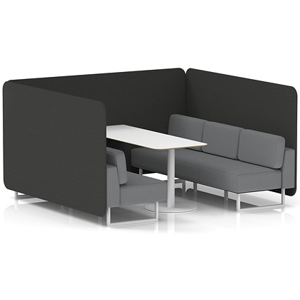 Brixworth 6 Seater Bench Booth With Table, White Legs, White Table, Synergy Fabric, Mix Panels And Partner Sofa