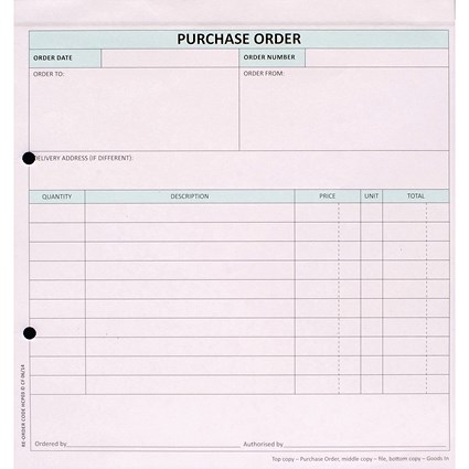 Custom Forms 3-Part Purchase Order White/Pink/Blue (Pack of 50)