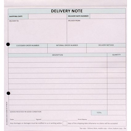 Custom Forms 3-Part Delivery Note White/Pink/Blue (Pack of 50)