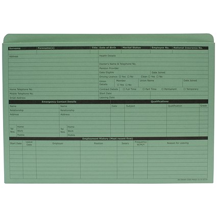 Custom Forms Personnel Wallet, Green (Pack of 50) G351R