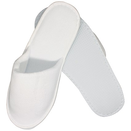 Economy White Terry Slipper in Paper Bands, Closed Toe, 30cm, EVA Sole, Pack of 200