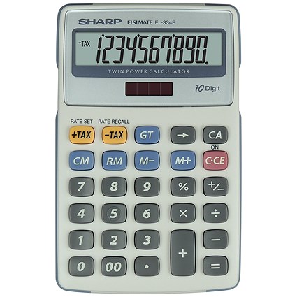 Sharp Desktop Calculator, 10 Digit, 4 Key, Battery/Solar Power, White