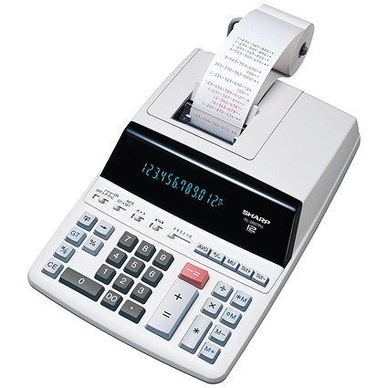 Sharp White 12-Digit Fluorescent Display Printing Calculator EL2607PGY
