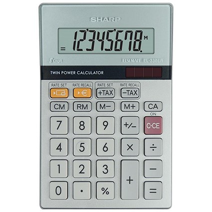 Sharp Desktop Calculator, 8 Digit, 4 Key, Battery/Solar Power, Silver
