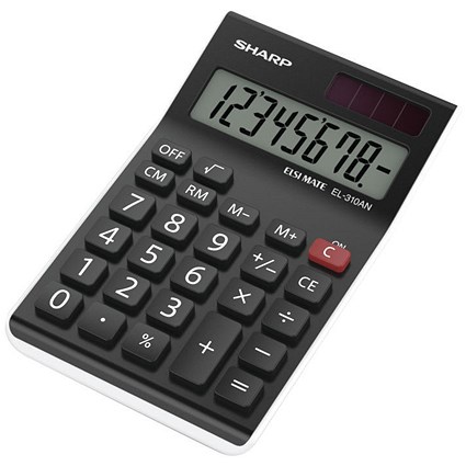 Sharp Desktop Calculator, 8 Digit, 4 Key, Battery/Solar Power, Black