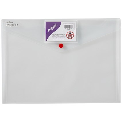 Snopake A4 PolyFile ID Popper Wallets, Clear, Pack of 5