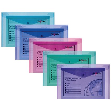 Snopake Foolscap Plus Polyfile Popper Wallets, Assorted, Pack of 5 Snopake Foolscap Plus Polyfile Popper Wallets, Assorted, Pack of 5
