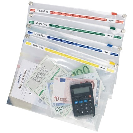 Snopake 250x180mm Zip Filing Bags, Assorted, Pack of 25