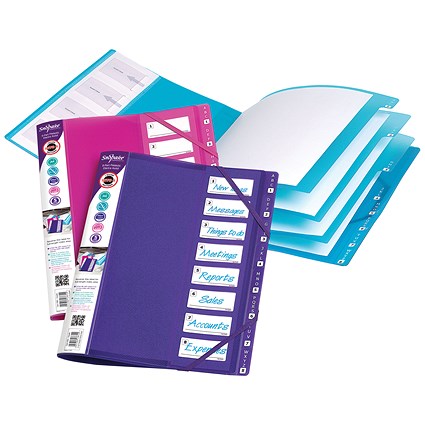 Snopake FileLastic Files, 8-Part, A4, Electra, Pack of 5