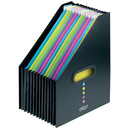 Snopake Eligo Expanding Desk Organiser, Polypropylene, 13-Part, Portrait, Black