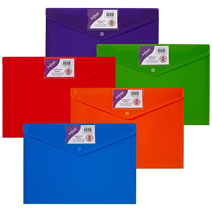 Snopake A4 Polyfile ID Popper Wallets, Rainbow, Pack of 5