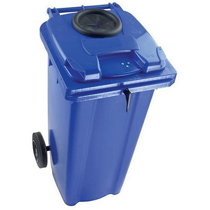 Wheelie Bottle Bank Bin, Aperture Lid Lock, 240 Litre, Blue