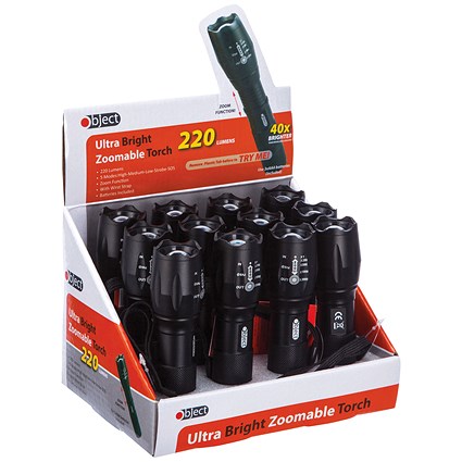 Object Ultra Bright Zoomable Torch 220 Lumens (Pack of 12) SP158