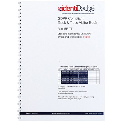 Identibadge Track And Trace Visitor Book Refill Gdpr Compliant