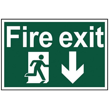 Spectrum Industrial Fire Exit RM Arrow Down S/A PVC Sign 300x200mm