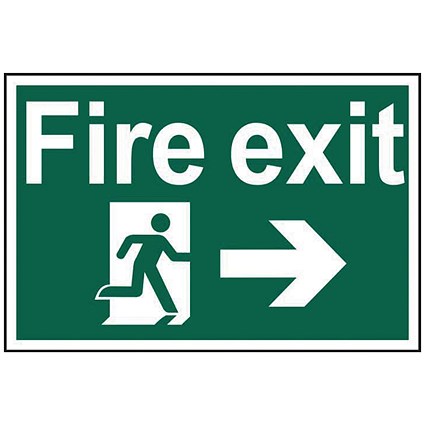 Spectrum Industrial Fire Exit RM Arrow Right S/A PVC Sign 300x200mm