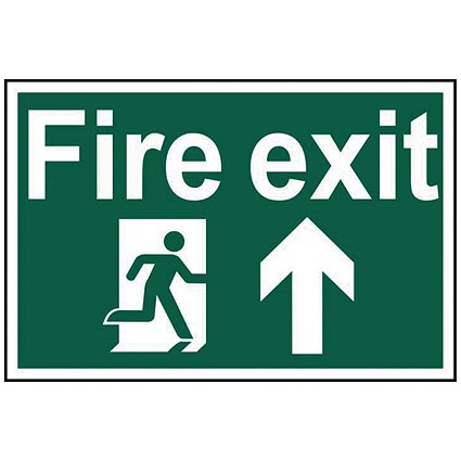 Spectrum Industrial Fire Exit RM Arrow Up S/A PVC Sign 300x200mm