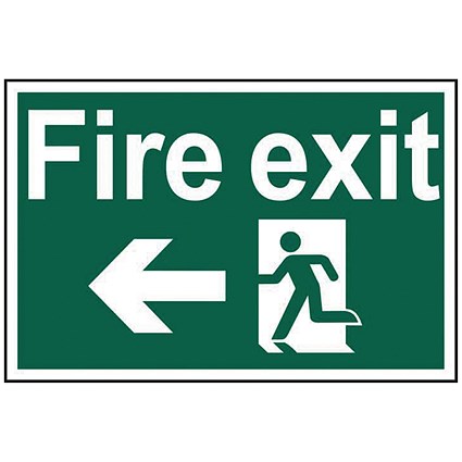 Spectrum Industrial Fire Exit RM Arrow Left S/A PVC Sign 300x200mm