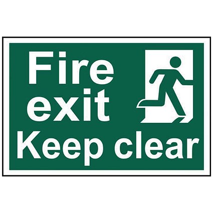 Spectrum Industrial Fire Exit RM Keep Clear S/A PVC Sign 300x200mm