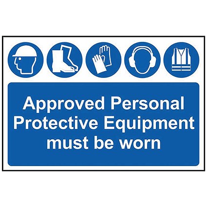 Spectrum Safety Sign Approved Personal Protective Equipment Must Be Worn, 600x400mm, PVC Spectrum Safety Sign Approved Personal Protective Equipment Must Be Worn, 600x400mm, PVC