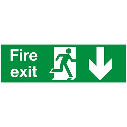 Safety Sign Fire Exit Running Man Arrow Down, 150x450mm, PVC