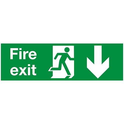 Safety Sign Fire Exit Running Man Arrow Down, 150x450mm, PVC Safety Sign Fire Exit Running Man Arrow Down, 150x450mm, PVC