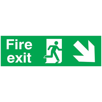 Safety Sign Fire Exit Running Man Arrow Down/Right 150x450mm PVC