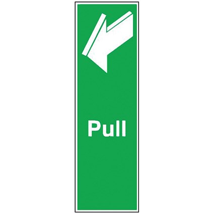 Pull Self-Adhesive Safety Sign, 150x50mm, White on Green