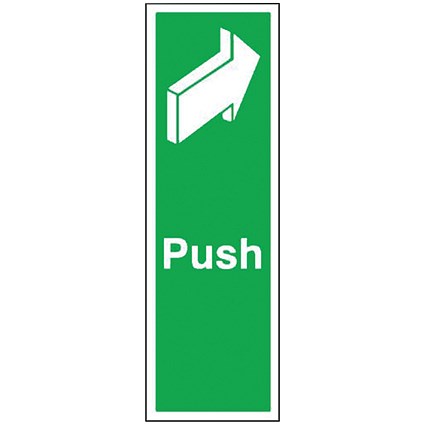 Push Self-Adhesive Safety Sign, 150x50mm, White on Green