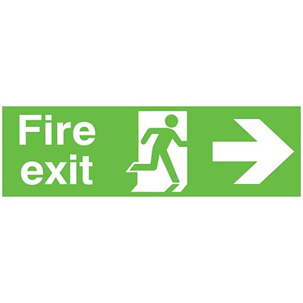 Safety Sign Niteglo Fire Exit Running Man Arrow Right, 150x450mm, PVC