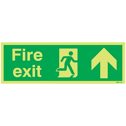 Safety Sign Niteglo Fire Exit Running Man Arrow Up, 150x450mm, PVC