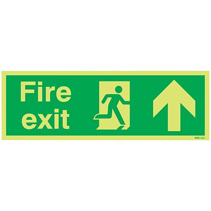 Safety Sign Niteglo Fire Exit Running Man Arrow Up, 150x450mm, PVC Safety Sign Niteglo Fire Exit Running Man Arrow Up, 150x450mm, PVC