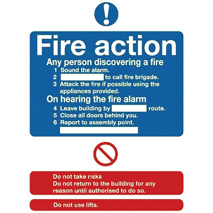 Safety Sign Niteglo Fire Action, 300x250mm, Self Adhesive