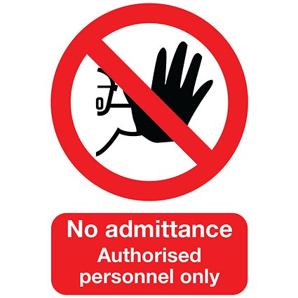 No Admittance Authorised Personnel Only Self-Adhesive Safety Sign, A5, Red and Black on White