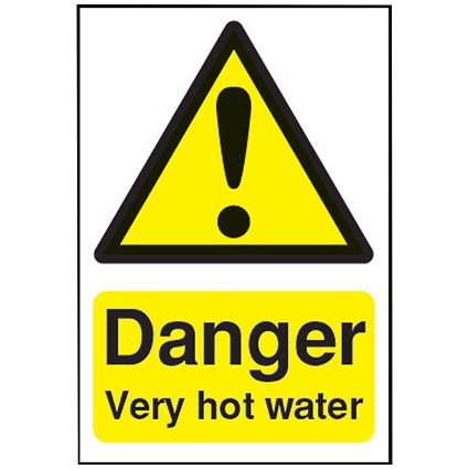 Safety Sign Danger Very Hot Water, 75x50mm, Self Adhesive