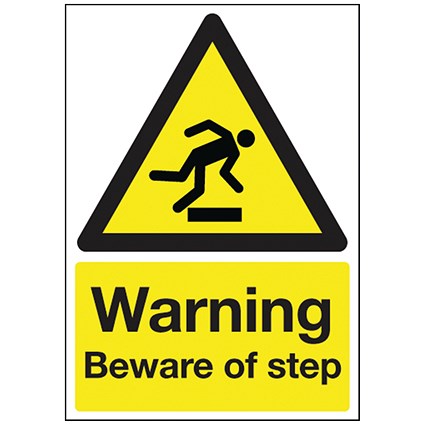 Safety Sign Warning Beware of Step, A5, PVC Safety Sign Warning Beware of Step, A5, PVC