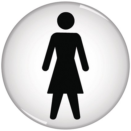 Domed Women Symbol Sign, 60mm Diameter, Black on White