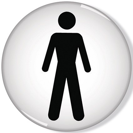 Domed Men Symbol Sign, 60mm Diameter, Black on White