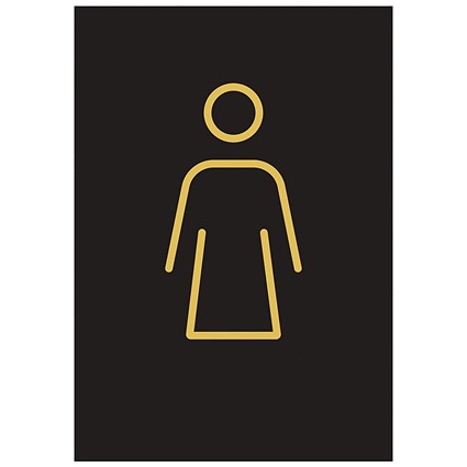 Female Toilet Rigid Plastic Sign, 105x150mm, Gold on Black