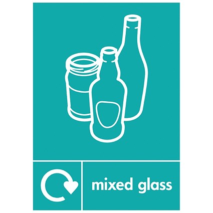 A5 Sign Self Adhesive Mixed Glass Recycling Signs, Pack of 5