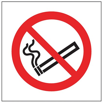Safety Sign No Smoking Symbol, 100x100mm, Self Adhesive, Pack of 5
