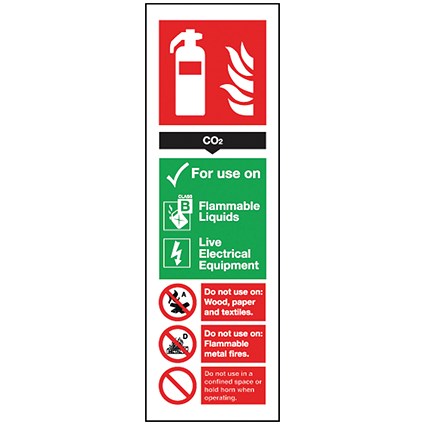 Safety Sign Carbon Dioxide Extinguisher, 300x100mm, Self Adhesive