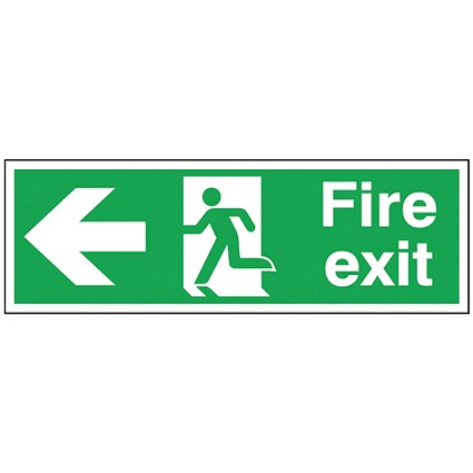 Safety Sign Fire Exit Running Man Arrow Left, 150x450mm, Self Adhesive Safety Sign Fire Exit Running Man Arrow Left, 150x450mm, Self Adhesive