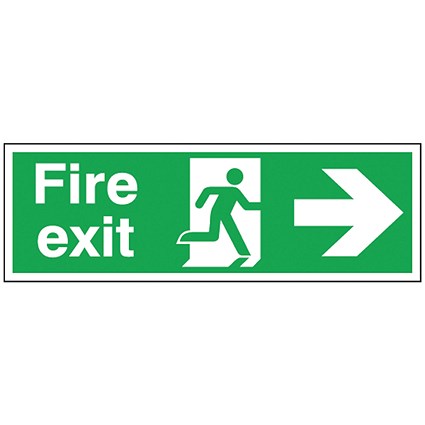 Safety Sign Fire Exit Running Man Arrow Right, 150x450mm, Self Adhesive