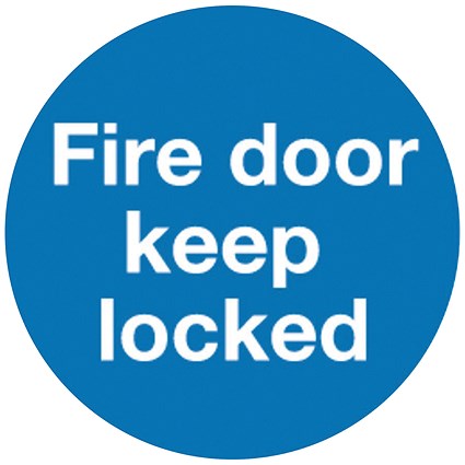 Safety Sign Fire Door Keep Locked, 100x100mm, Self Adhesive, Pack of 5