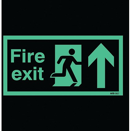 Safety Sign Niteglo Fire Exit Running Man Arrow Up 150x450mm Self-Adhesive
