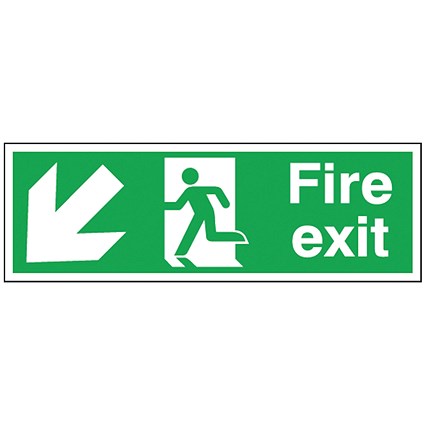 Safety Sign Fire Exit Running Man Arrow Down/Left, 150x450mm, Self Adhesive
