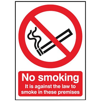 Safety Sign No Smoking It is against the law to smoke in these premises Self-Adhesive A5